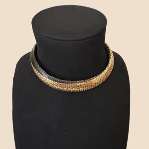 Vintage 60s Gold Black Choker Statement Collar Textured Mod Necklace